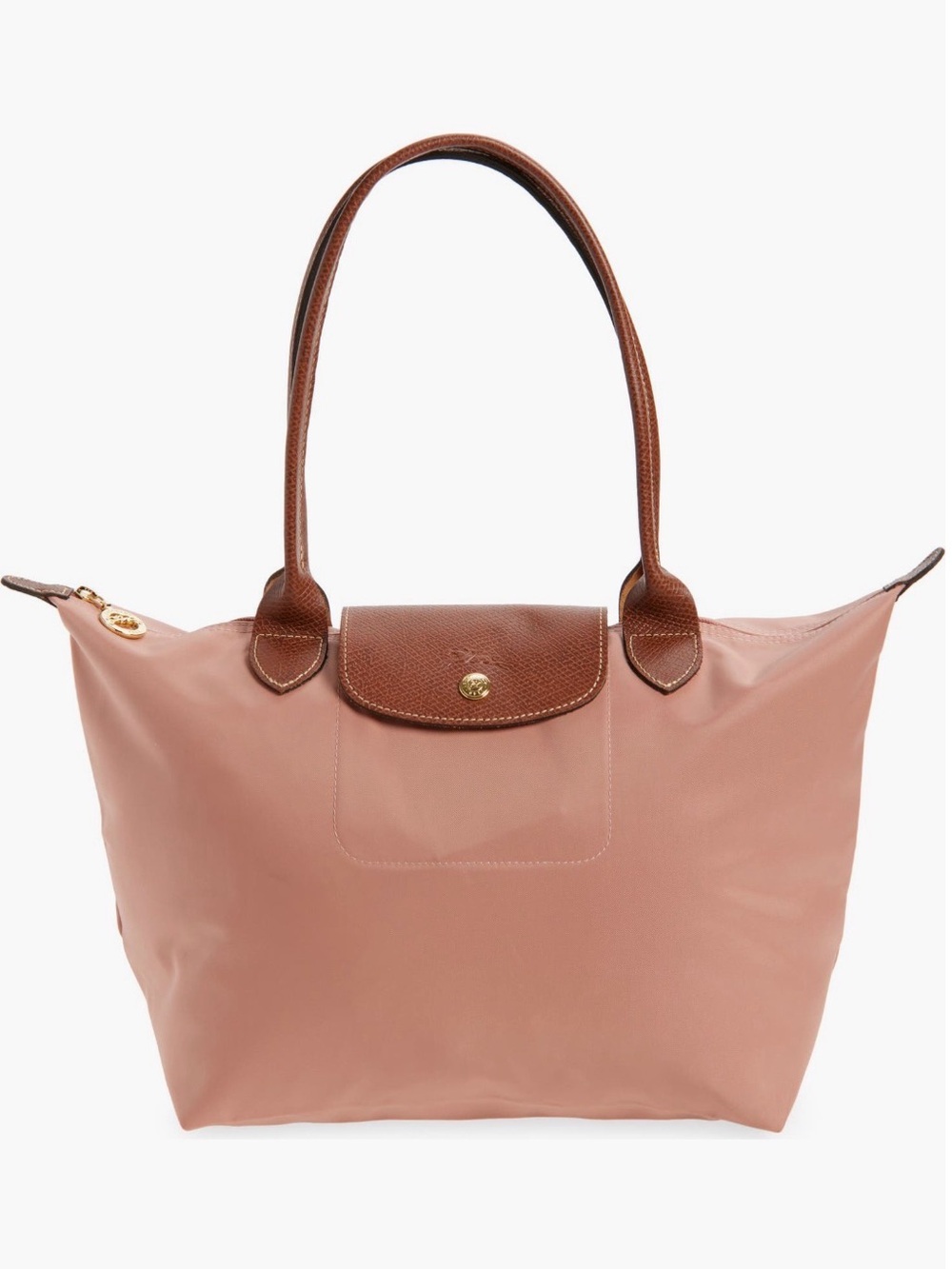 Longchamp Pink Tote with Brown Leather Trim